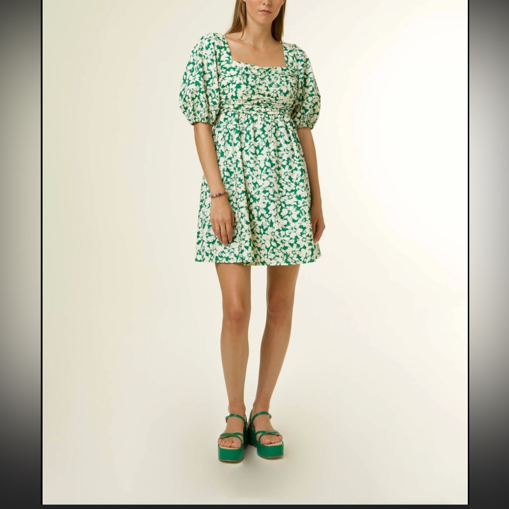 FRNCH Green and White Floral Mini Dress